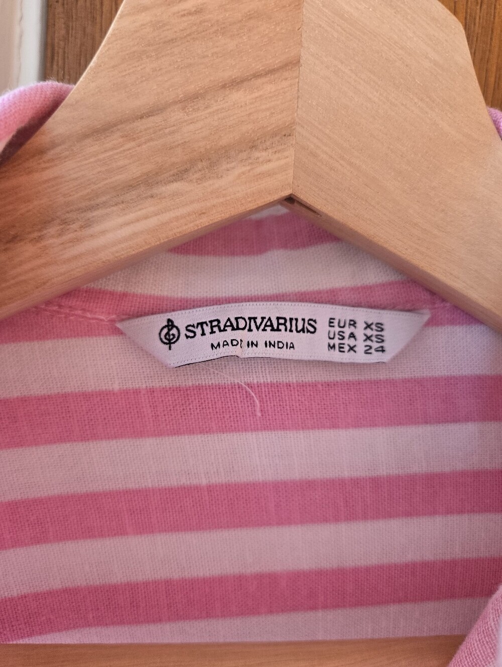 Stradivarius Pink and White Vertical Stripe Button-Down Shirt, Linen Blend, XS - Picture 3 of 10